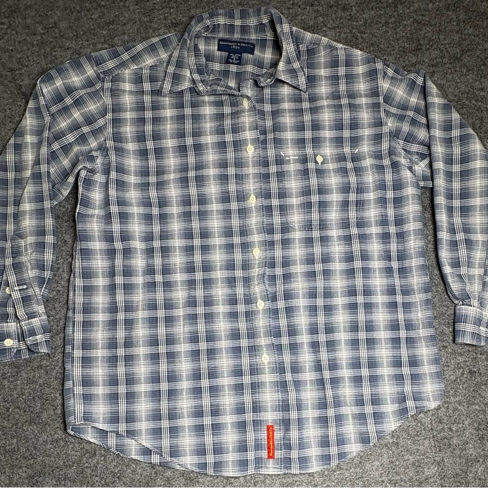 Abercrombie & Fitch Men’s Blue Gray Plaid Button Down Long S Shirt Size Small